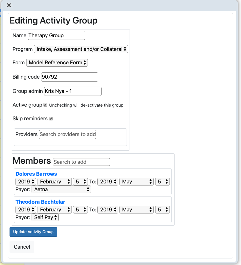 Editing activity group