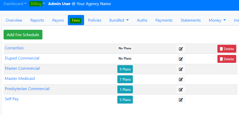 Fee schedule section