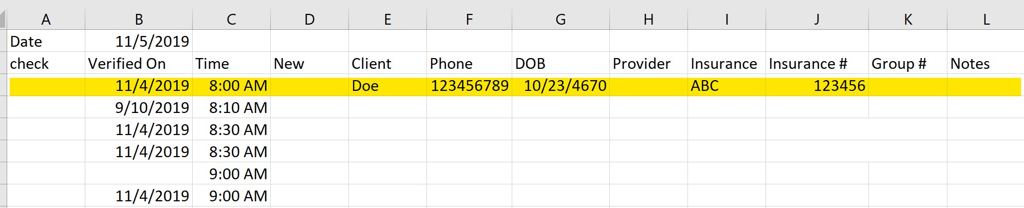 Verification worksheet spread