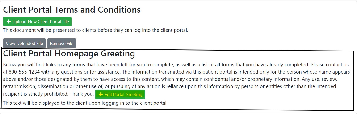 Client portal greeting