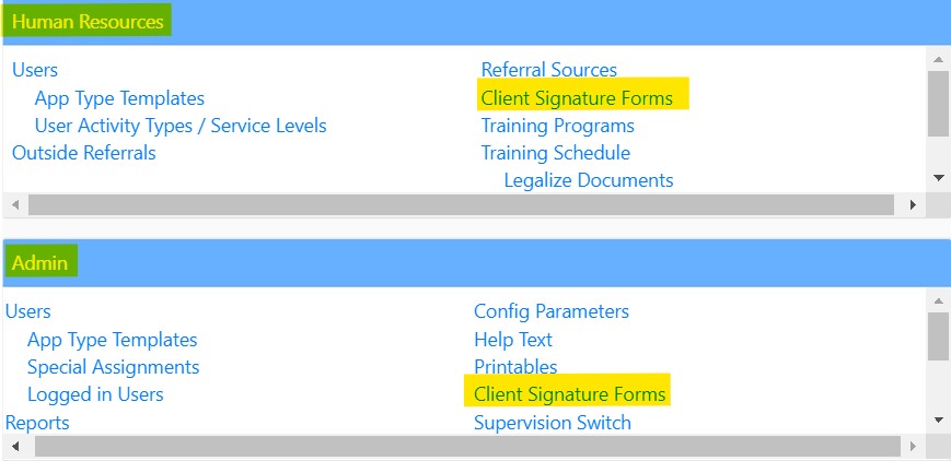 Client portal admin forms